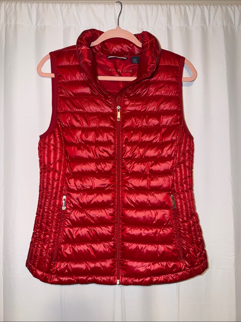 Tommy Hilfiger Shiny Red Quilted Packable Puffer Vest